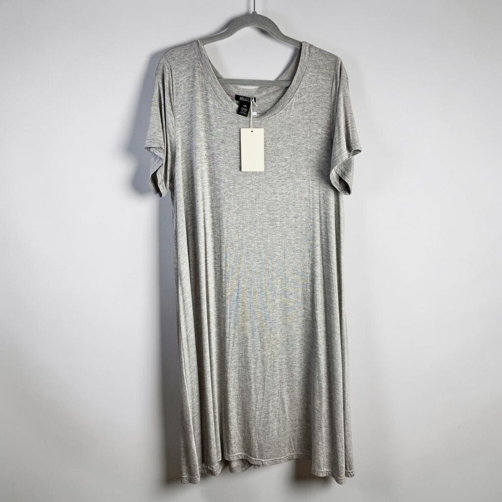 Relaxx 1XL T Shirt Dress NWT Gray Rayon Spandex Jersey Knit Midi Casual Lounge